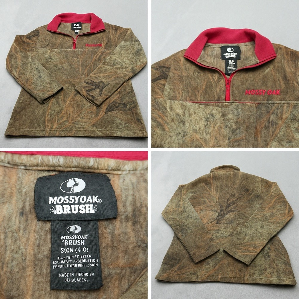 Mossy Oak Brush Sweatshirt Womens Small Green Camo Fleece 1/2 Zip Pullover VTG‎